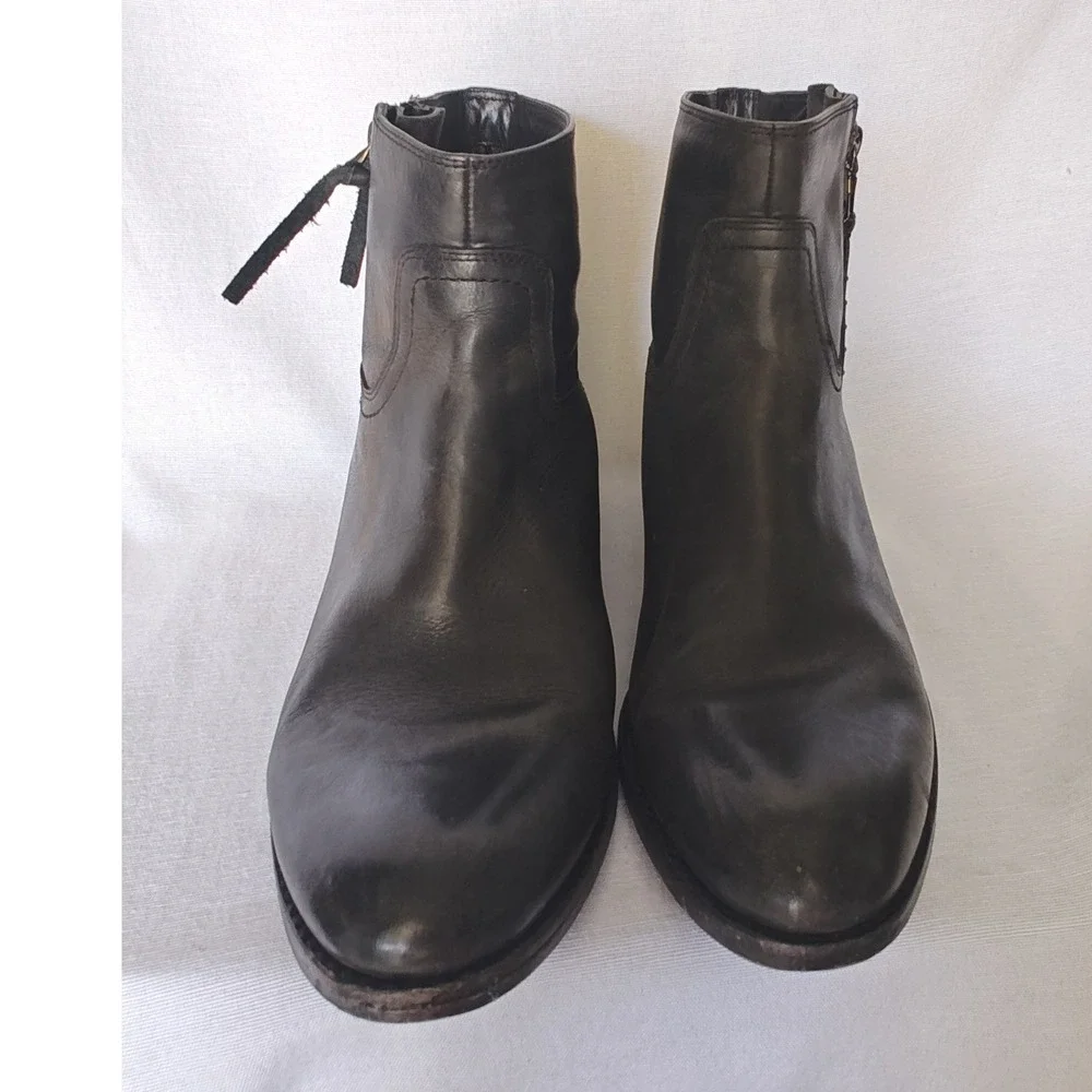Coach Ankle Boots Womens‎ Black Leather Side Zip Low Block Heel Sample